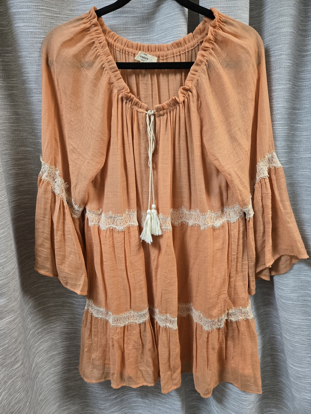 entro Peach Tiered Boho Tassel Women’s Dress